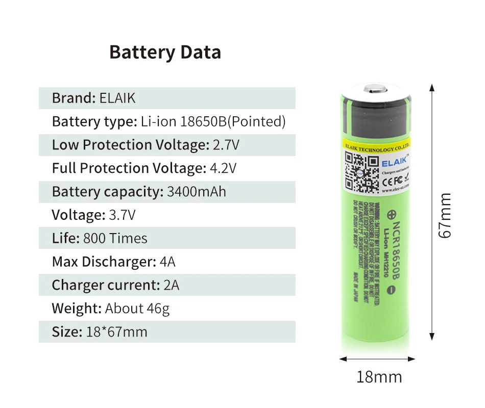 18650 แบตเตอรี่แบตเตอรี่ 3.7V 3400mAh NCR18650B แบตเตอรี่สําหรับอิเล็กทรอนิกส์ซิการ์ไฟฉาย (ไม่มี PCB), พร้อม Charger