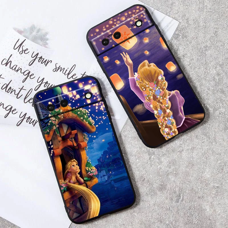 Rapunzel Tangled Disney For Google Pixel 9 8 7A 7 6A 6 5A 5 4 4A XL 5G Black Silicon Shockproof Shell Back Phone Case