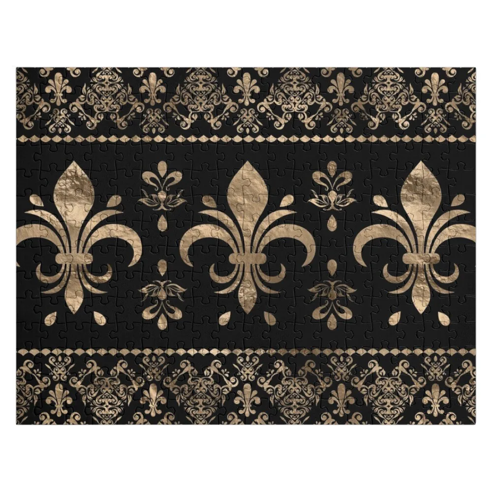 

Luxury black and gold Fleur-de-lis ornamentJigsaw Puzzle Custom Jigsaw Wooden Puzzle Adults Toys For Children Custom Kids Toy