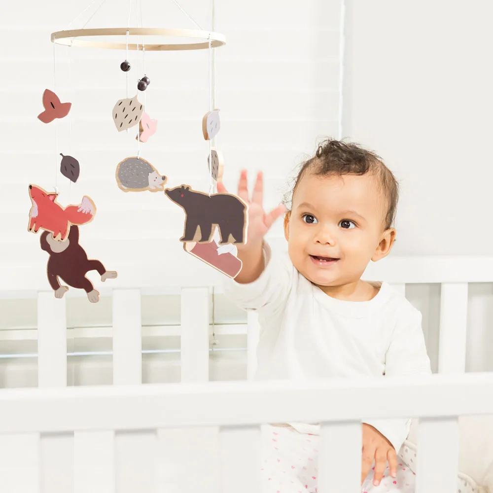 Campana de cama de madera con colgante de Animal, juguete para bebé de 0 a 6 meses, sonajero móvil de madera, juguetes para bebés recién nacidos