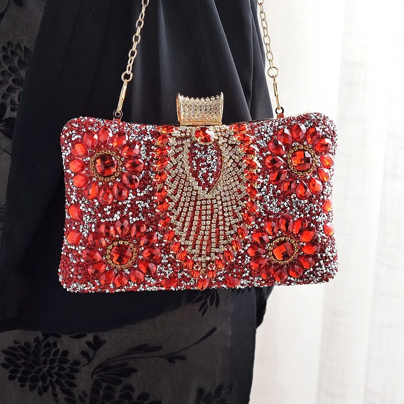 Diamond Crystal Women Make Up Cosmetic Evening Shoulder Messenger Clutch Bag Phone Purse Red Golden Silvery Green Pink Black M95
