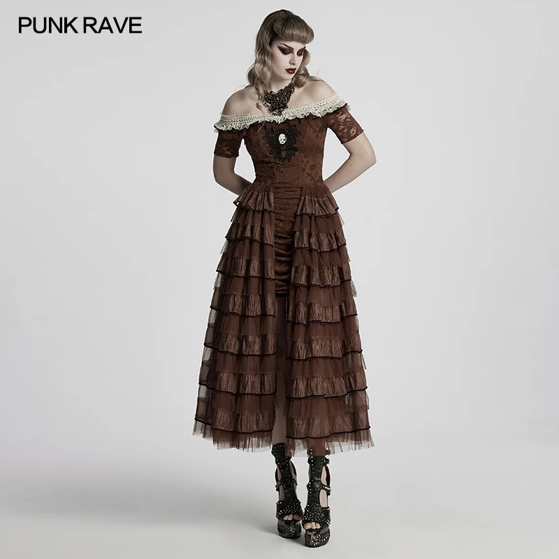 

ПАНК-рейв женское кружевное шифоновое сетчатое платье в стиле стимпанк с рюшами в стиле ретро, элегантное романтическое вечернее клубное длинное платье, два цвета в наличии