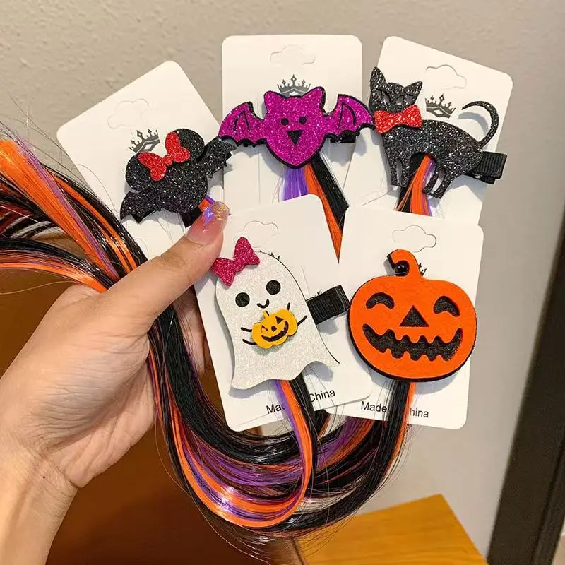 カボチャゴーストハロウィンポニーテールウィッグヘアクリップ女性のための興味深いヘアピンファッションガールウィッグコスプレパーティー小道具ヘアアクセサリー