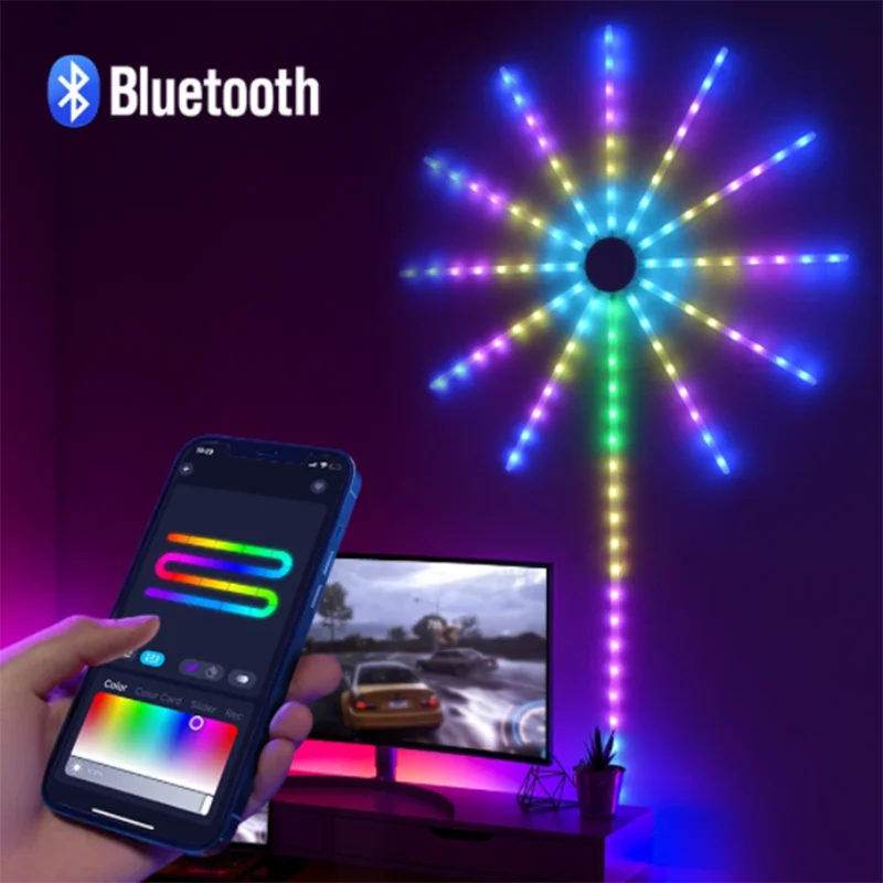 2025 Smart LED Fireworks Light LED Neon String Light Bluetooth Control Music Sync Bedroom Wedding Party Christmas Decor   5.0