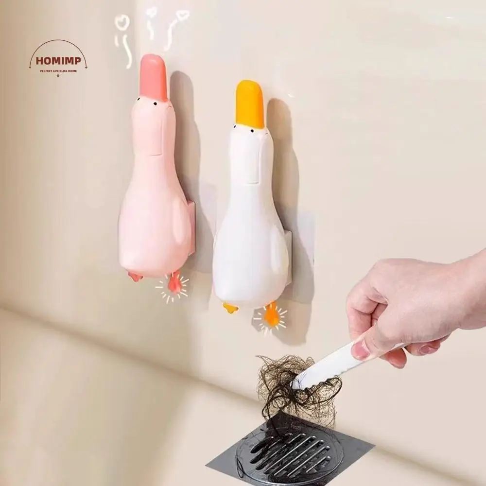 

5pcs Durable 2-in-1 Duck Bathroom Hair Clip Stable Tweezers Double Head Garbage Clip Cute Wall Mounted Cleaning Clip Toilet