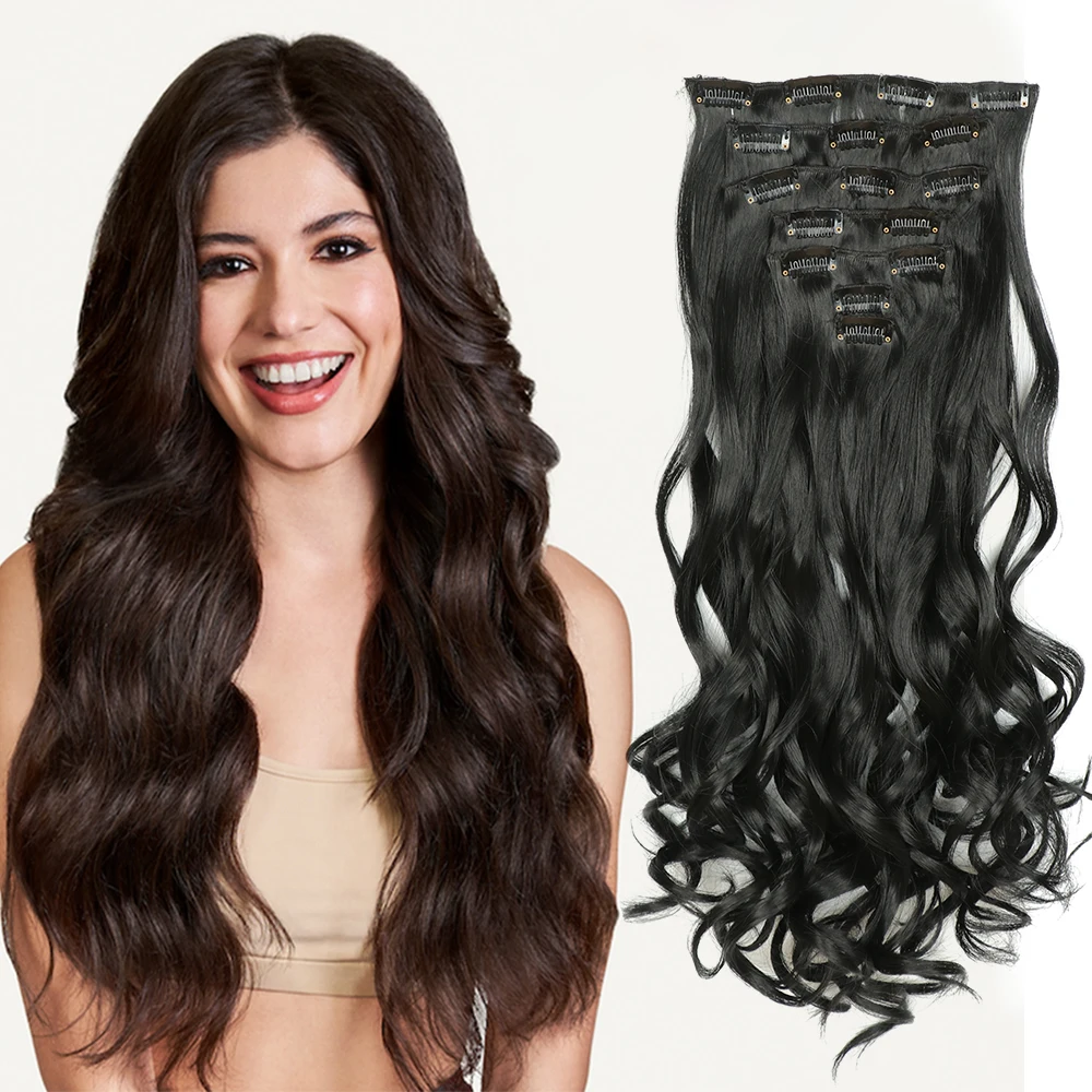 

Synthetic Clip On Hair Extension 7Pcs/Set 22inch Wavy Hairpiece Curly 16 Clip In Hair Ombre Heat Resistant Fiber