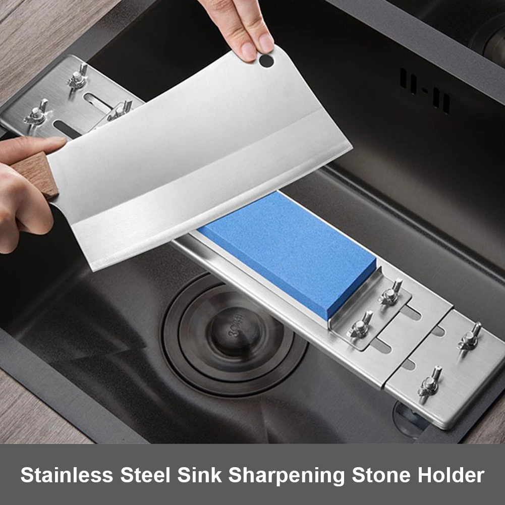 Stainless Steel Anti-Slip Sharpener Tool Adjustable Sharpening Stone Bracket Non-Slip Household Kitchen Supplies Kitchen Gadgets