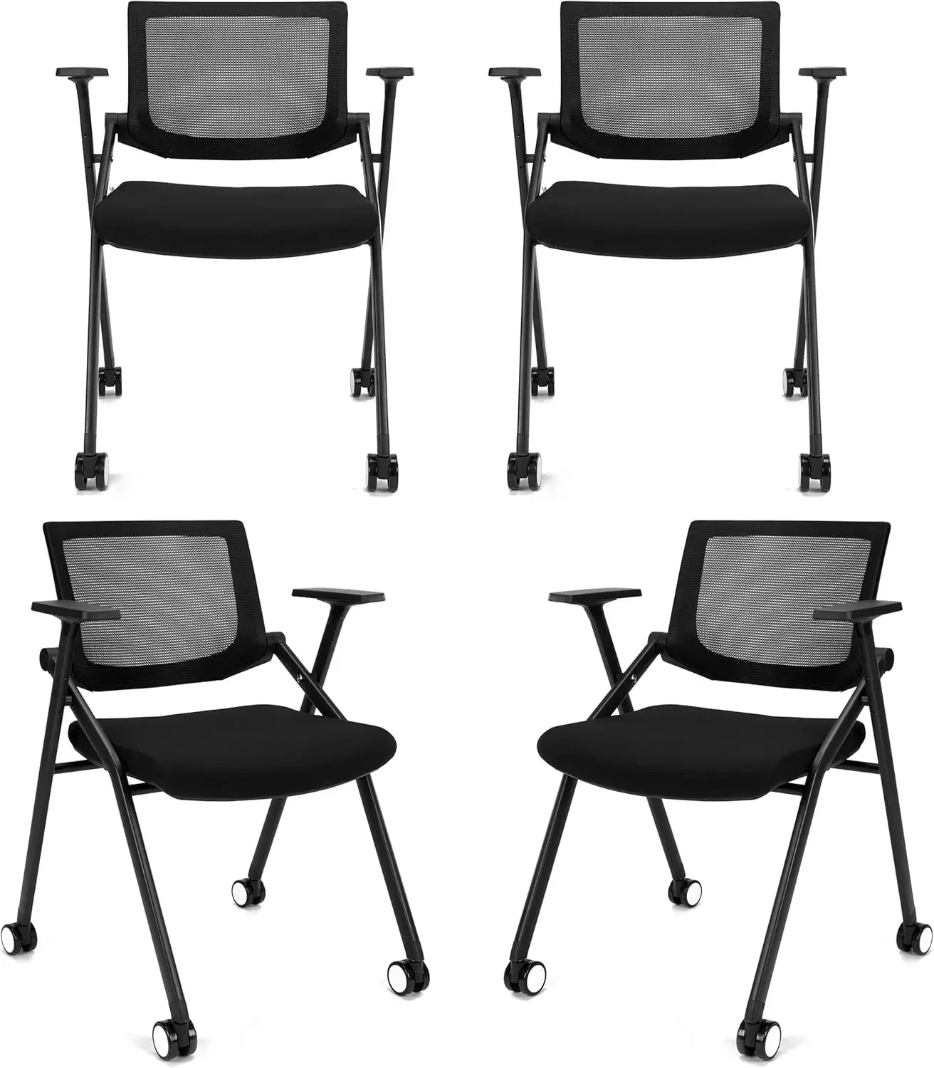 4 Pack Stackable Conference Room Chairs with Wheels and Paddle, Ergonomic Mesh Back and Arms for Meeting, Conference