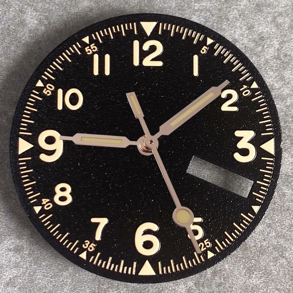 29mm Black Brown Texture Dial Fit Pilot NH35A NH36A  3.8 O'clock Date Window