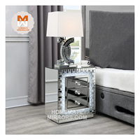 Beautiful Mirrored Bedside Table Nightstand with LED Light