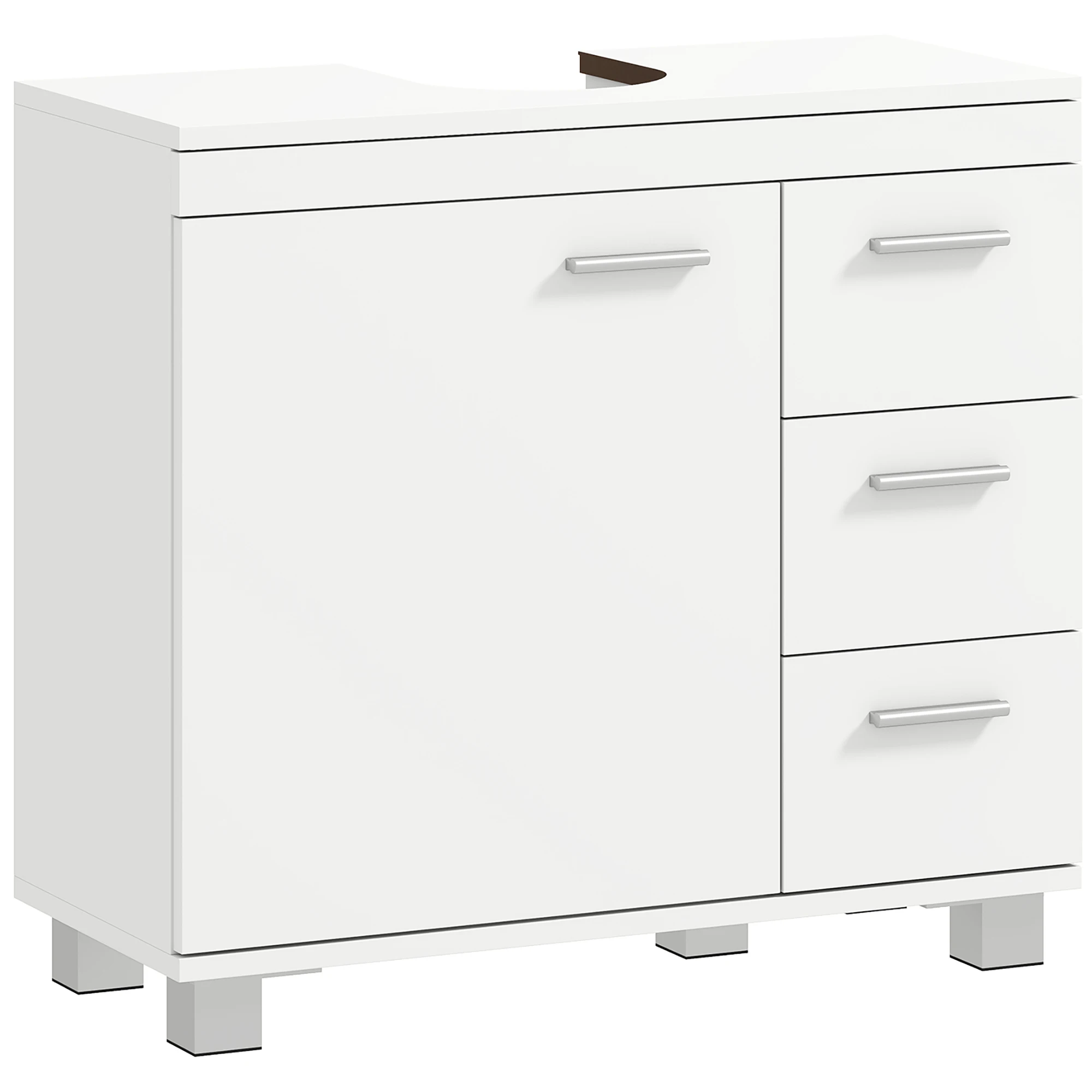Mueble HOMCOM para debajo del lavabo, mueble de baño con 3 cajones y puerta con cierre amortiguado, armario de baño debajo del lavabo