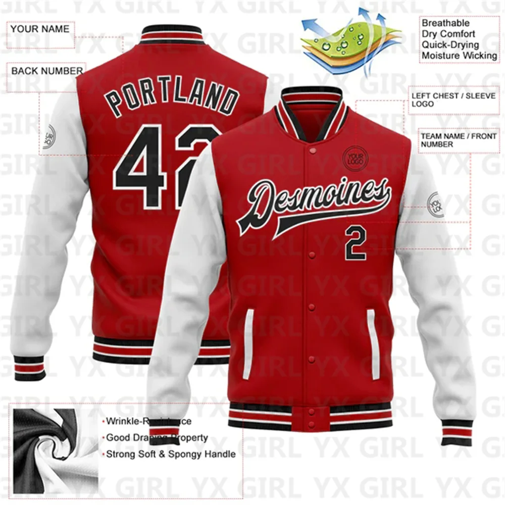 Custom Red Black-White Bomber Full-Snap Varsity Letterman Two Tone Jacket 3D Baseball Button Jacket