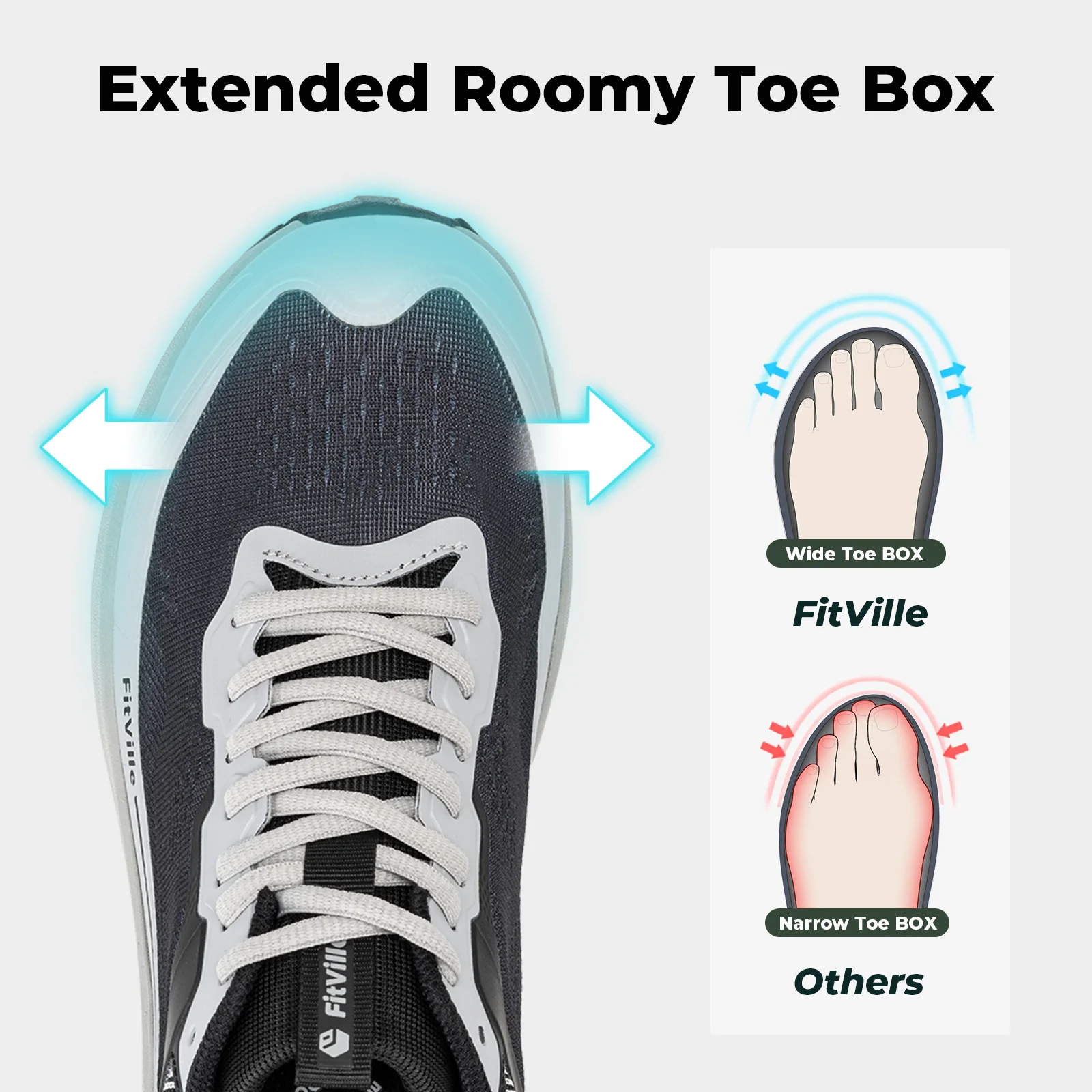 FitVille Wide Sports Shoes Wear Resistant Hiking Trail Running Shoes for Men Cushioning Men Sneakers with Arch Support Anti-Slip