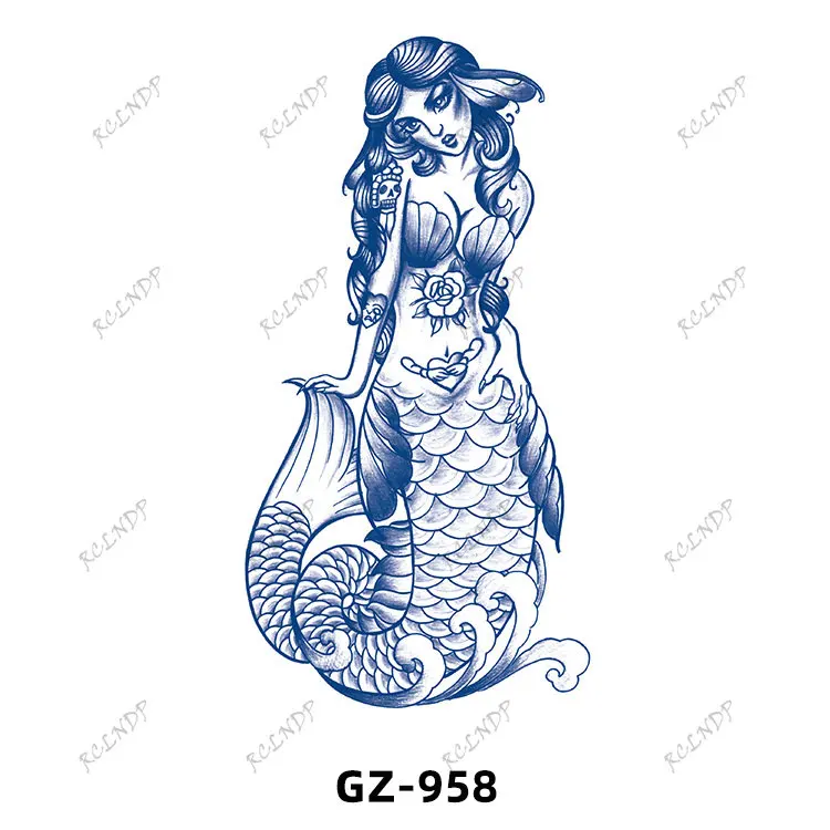 Waterproof Temporary Juice Tattoo Sticker Mermaid Whale Flower Fairies Crane Body Art Flash Tatoo Fake Tatto for Men Women