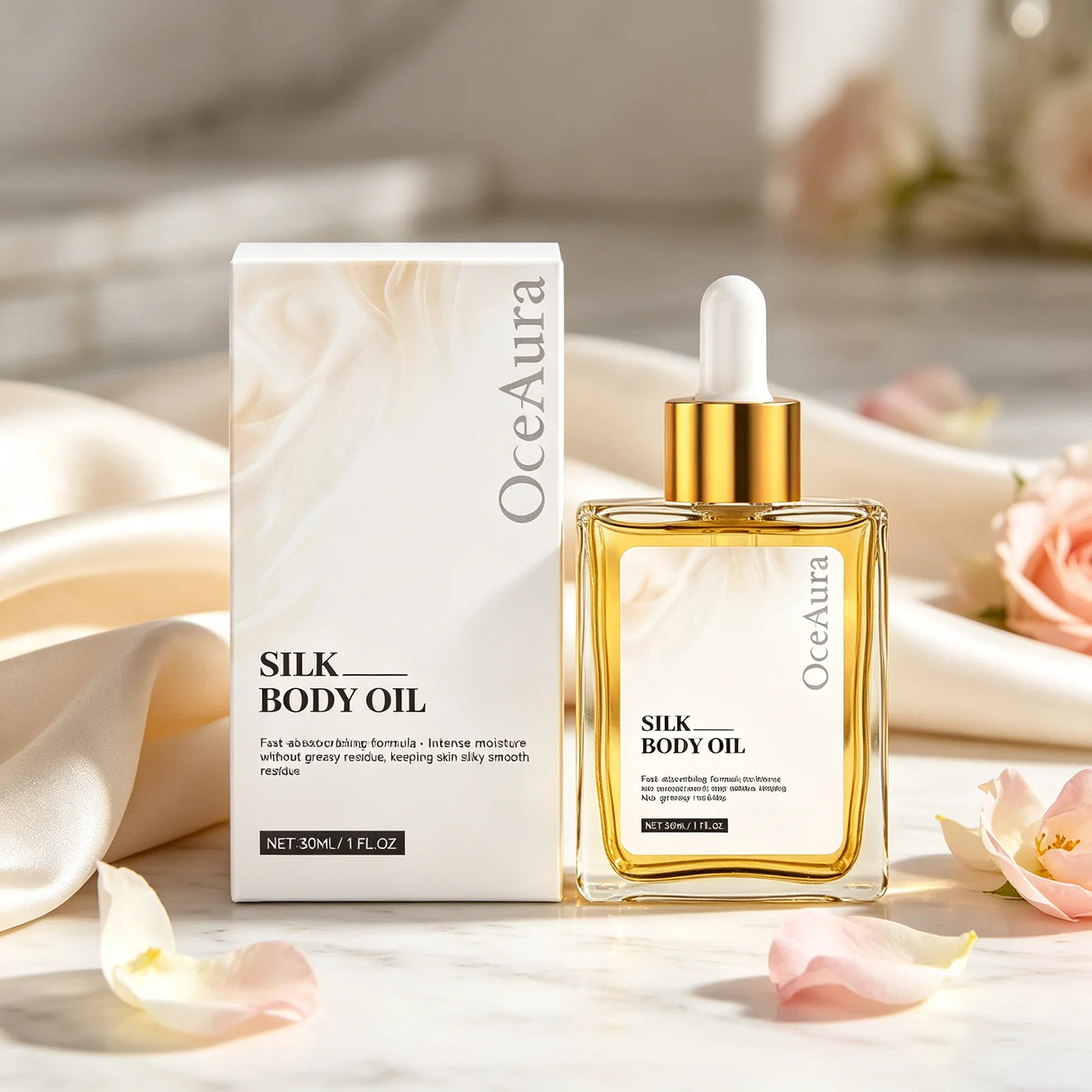 Huile Corporelle Hydratante en Soie pour Poitrine, Cuisses et Corps – Huile de Massage Lissante et Rajeunissante pour le Corps – Soin Corporel Parfumé – Huile Sèche Luxueuse