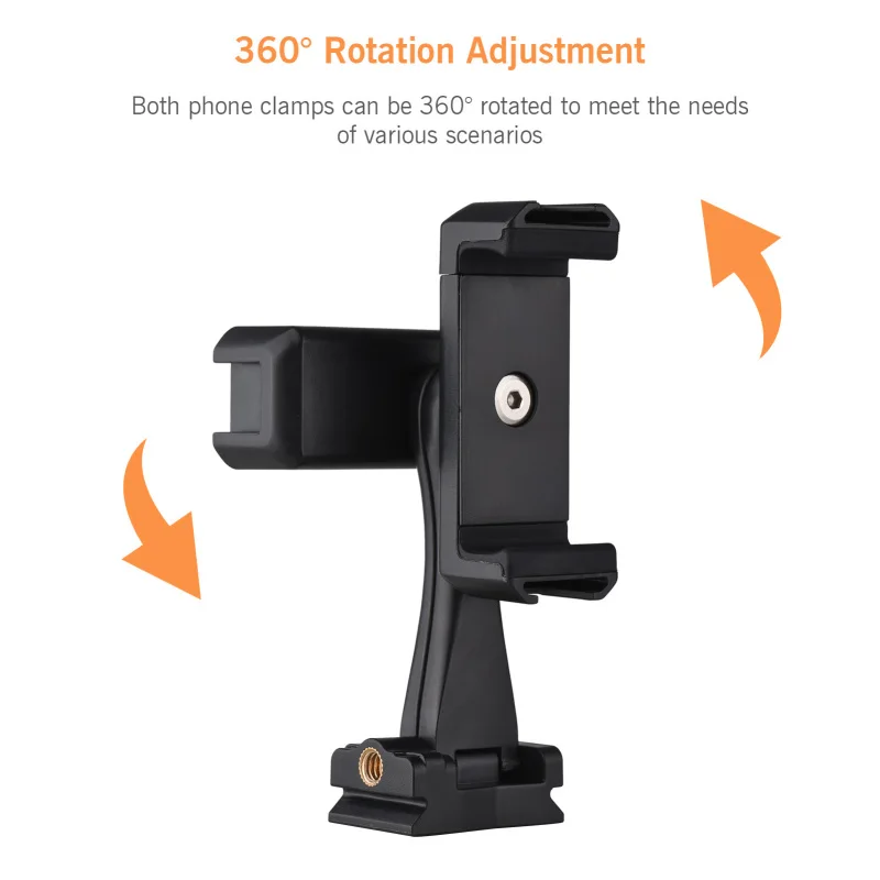 Andoer AD-04 Universal Phone Tripod Mount with Dual Phone Holders Vertical Horizontal Phone Clamp Smartphone Holder for Video