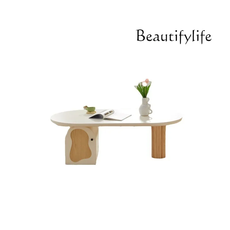 X35 Nordic Coffee Table Cream Style Japanese Small Apartment Solid Wood Modern Simple Living Room Tea Table Advanced Semi-circul