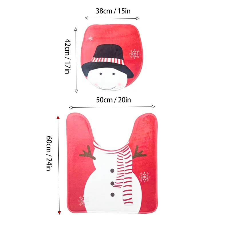 Christmas Bathroom Floor Mat Set Winter Snow Snowman Vintage Christmas Theme Bathtub Toilet Decoration