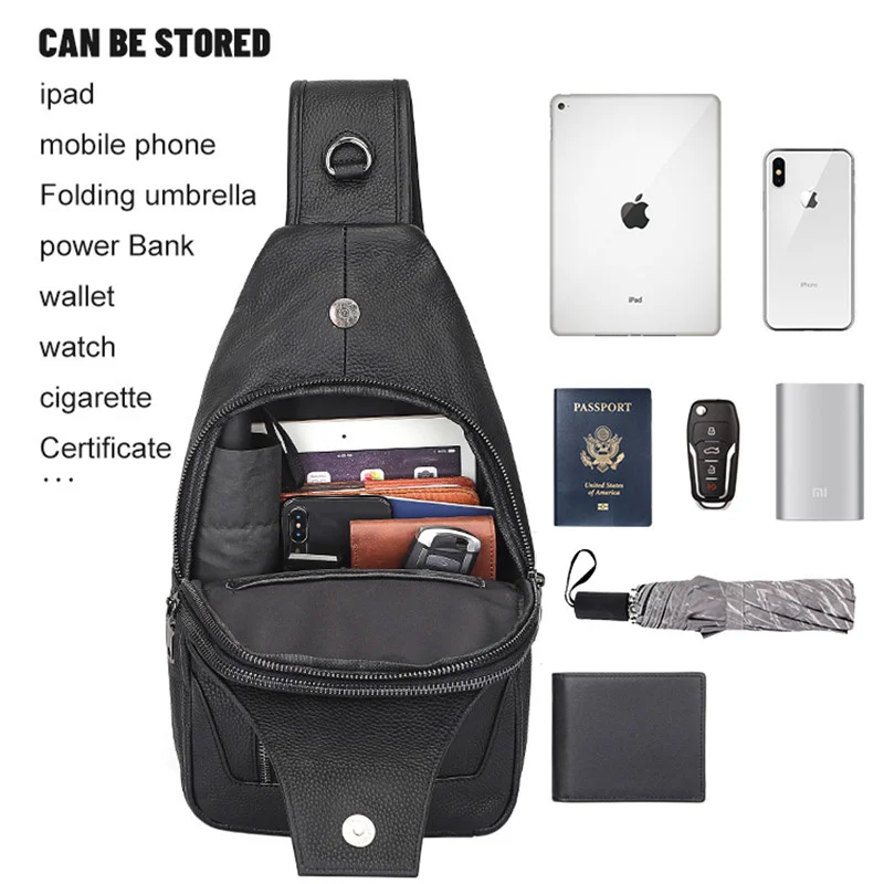 Imagem -03 - Bolsa de Couro Genuíno para Homens Bolso Pessoal Anti-ladrão Crossbody Peito Masculino Ombro Viagem Desenho de Caminhada