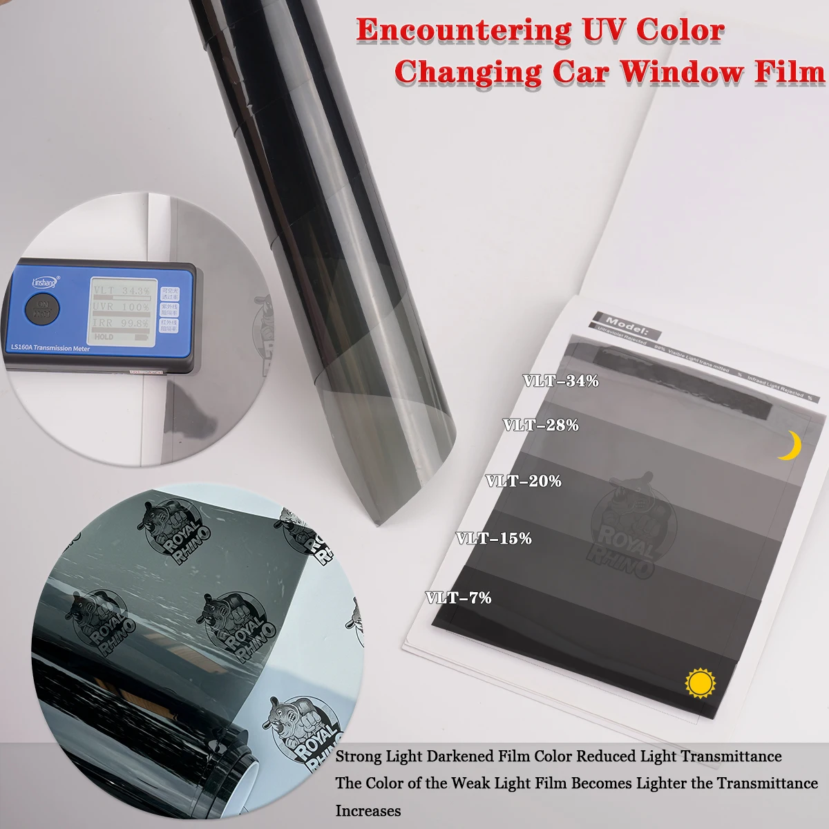 TPU Light Controlled Color Chang Car Sun Film Vlt34-7% Sun Protection Insulation Window Film HighDefinition Window Film Car Part