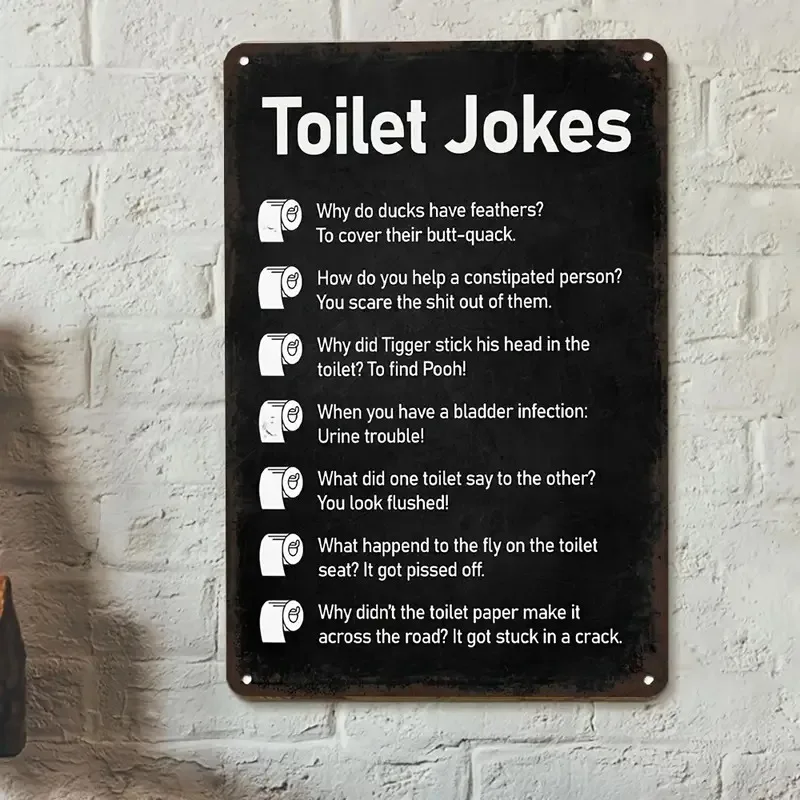 Vintage Metal Sign - Toilet Joke Theme - Frameless Humorous Bathroom Decor Sign - Suitable for Home, Bar, Cafe, Restroom, Doorway, Yard, and Garage - Wall Hanging Artwork
