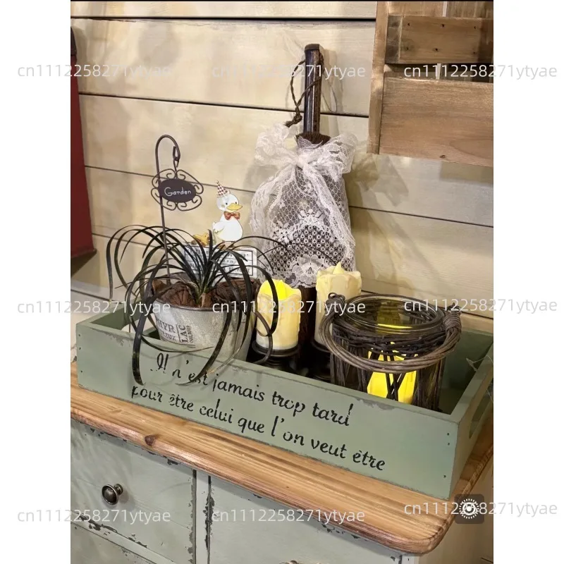Solid wood storage box tray wooden box green old with storage decoration medieval storage plate