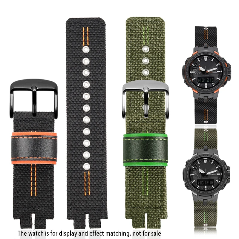 

For Casio Nylon Watchband PRW-6000 PRW6100 PRW3000 PRW3100 PRG-300 Breathable Nylon Cowhide Watch Strap Black military green
