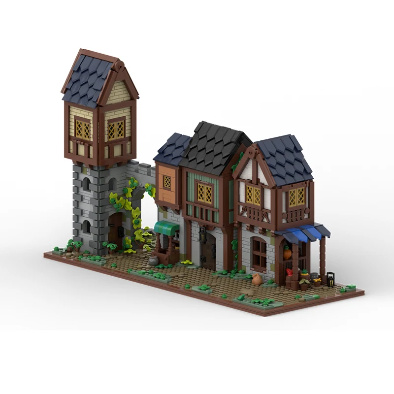 Medieval Street View Model MOC Building Bricks Pedestrian Street Shops Modular Technolog Gift Holiday Assemble Children Toy Suit