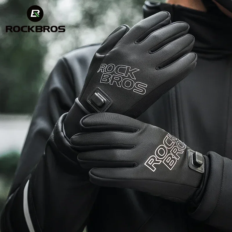ROCKBROS Beheizte Handschuhe, USB wiederaufladbar, Touchscreen, Fingerspitzen, große Heizfläche, Skihandschuhe, Winter, warme, winddichte Handschuhe
