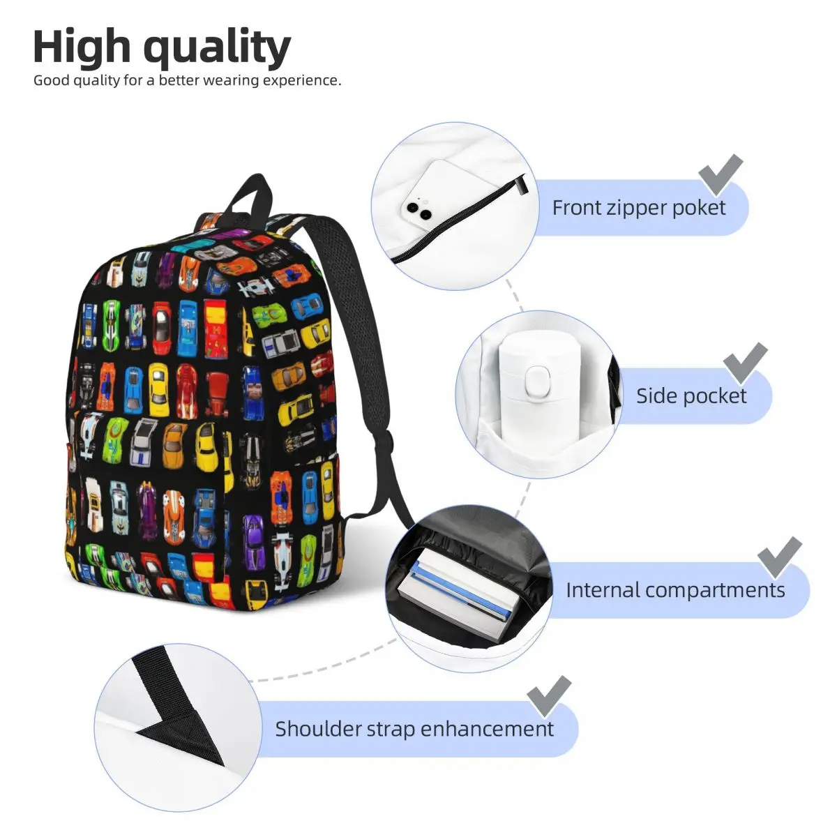 Construction Truck More Cars Backpack for Boy Girl Kids Student School Bookbag Canvas Daypack Preschool Kindergarten Bag Sports