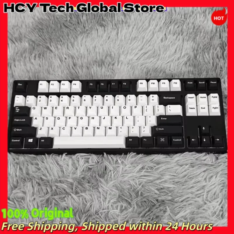 HCY Vintage Minimalist Black White PBT Keycap Cherry Profile 5-Side Dye Sub MX CrossStem Keycap Set for 60 65 75 87 104 Mech KBD