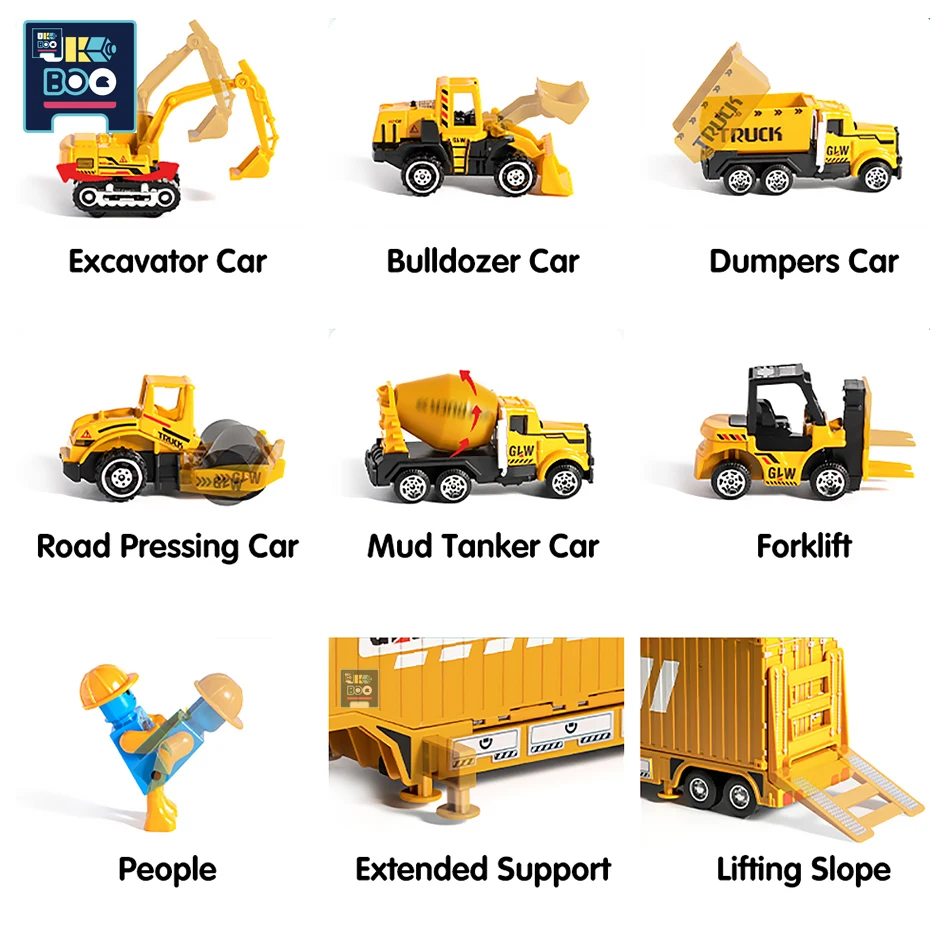 UKBOO Big Construction Rail Trucks Set with 1:64 Scale Mini Diecast Alloy Car Model Engineering Vehicles Carrier Truck Gifts Boy