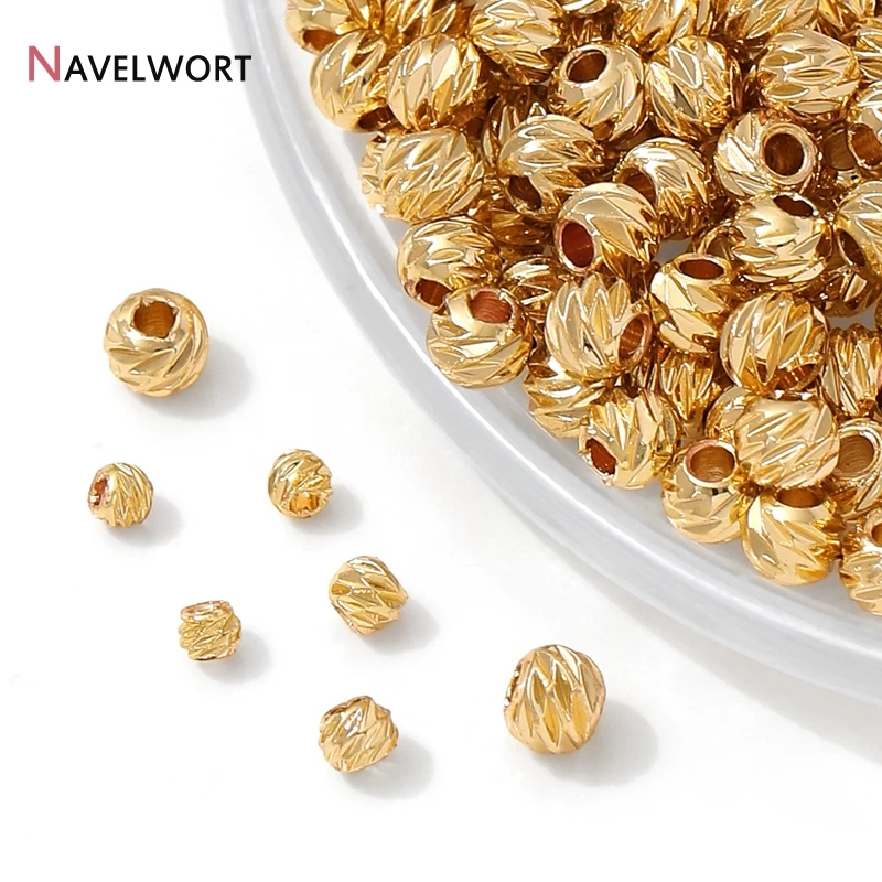 14K/18K Gold Plated Striped Cut Flower Beads,Faceted Ball Spacer Beads For Bracelet Necklace Making Accessories view 5