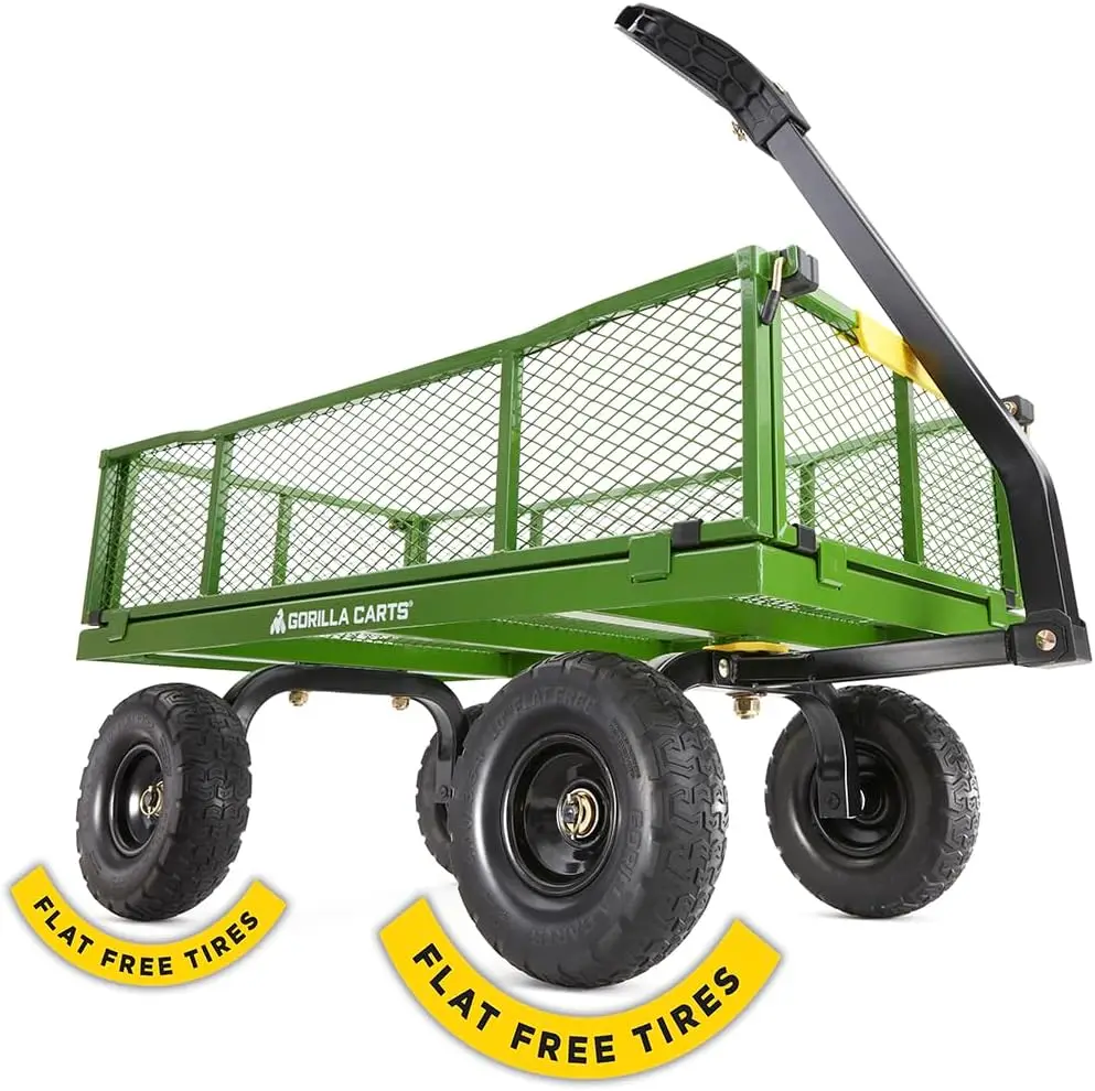 4 Cu. Steel Utility Cart with No-Flat Tires Green (Amazon Exclusive) Multifunctional Traction Handle Easy Control