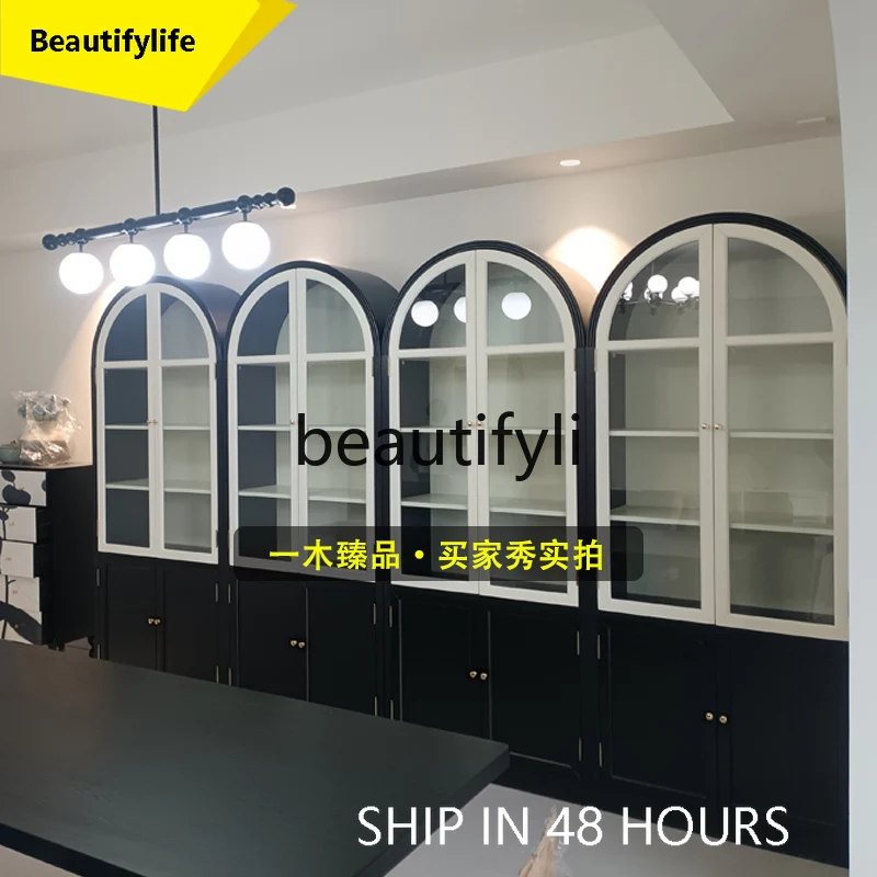 

6239 American-style Light Luxury Combination Bookshelf Display Cabinet Simple Living Room Vintage Arched Storage Cabinet