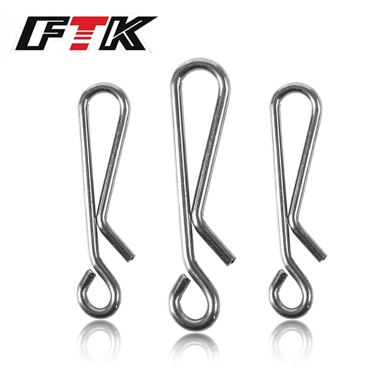 FTK 50/100Pcs Stainless Steel Hook Fast Clip Lock Snap Swivel Solid Rings 0#-5# Safety Snaps Fishing Hook Connector Hook Tool