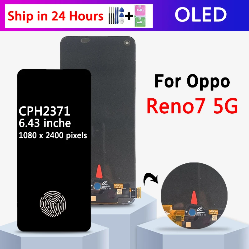 Super AMOLED dla Oppo Reno7 5G CPH2371 LCD Reno 7 5G wyświetlacz LCD wyświetlacz z ramką montaż digitizera ekranu dotykowego części