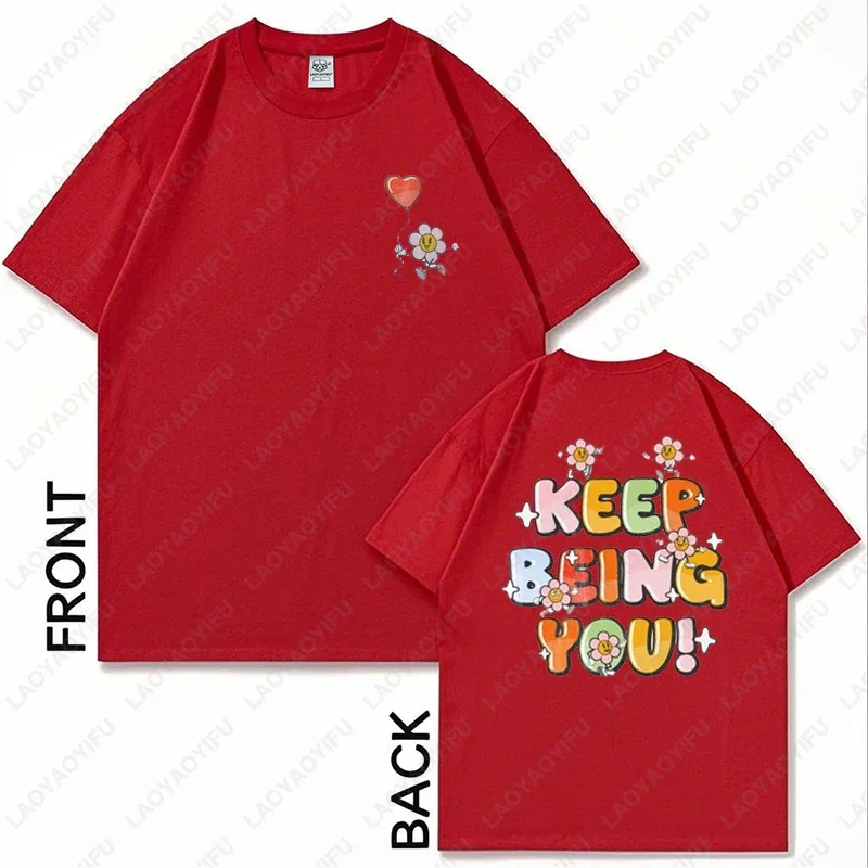 Positive Vibes Keep Being You Retro Summer Tee men women fashion Casual tshirt High quality cotton harajuku duplex printing tops