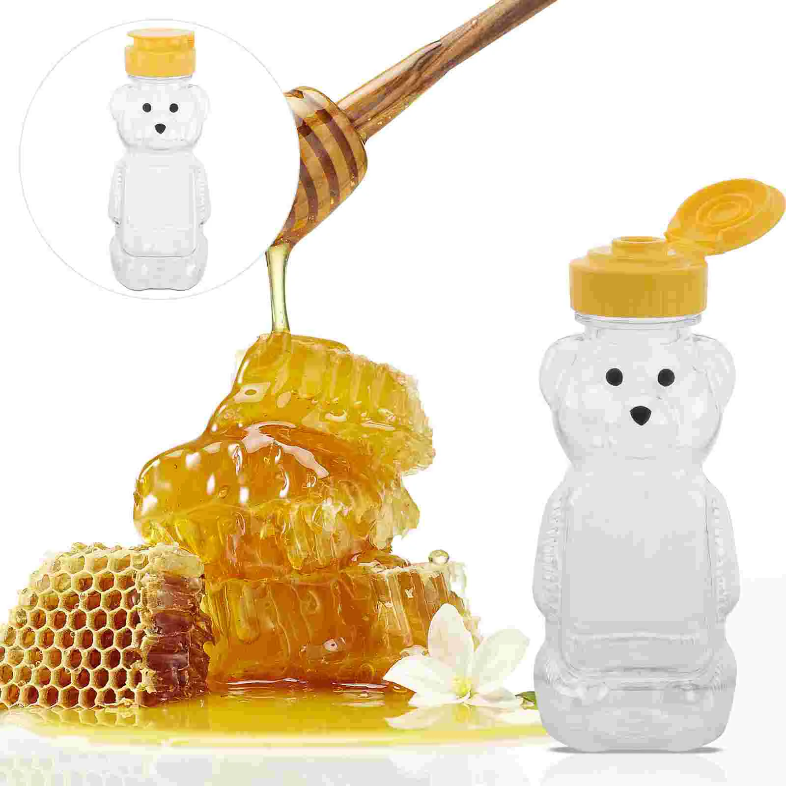 12pcs 240ml Plastic Squeeze Condiment Bottles Bear Shape Honey Sauce Mustard Jam Dispenser