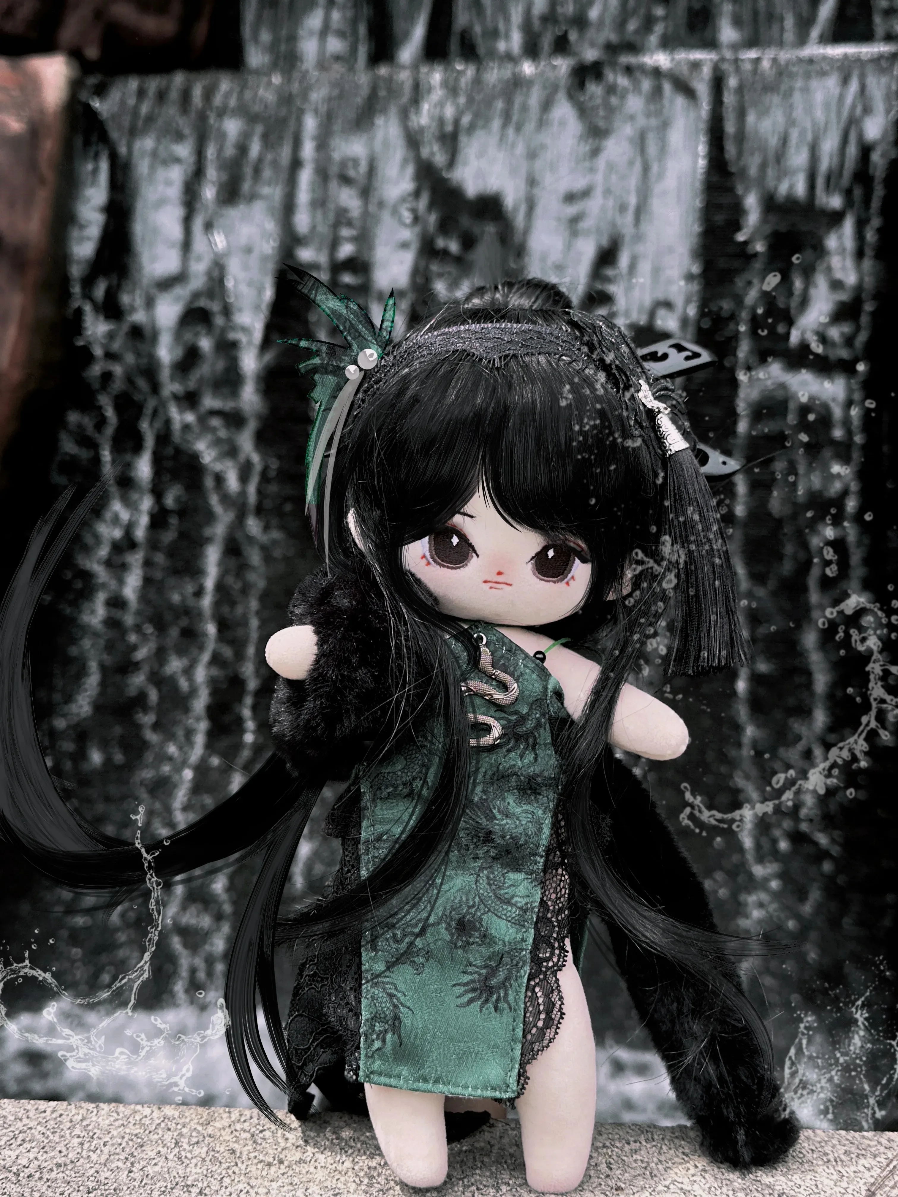 زي فستان شيونغسام أخضر بطراز قديم للفتيات ، بدلة أصلية ، ساق طويلة ، دمية قطيفة للجسم ، فستان ملابس ، إكسسوارات ملابس