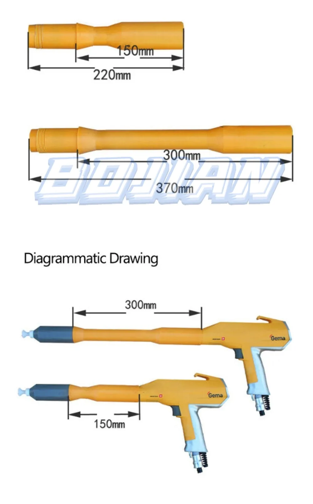 قضيب تمديد مسدس الرش الكهروستاتيكي ، GM02 ، Optiflex F GA02