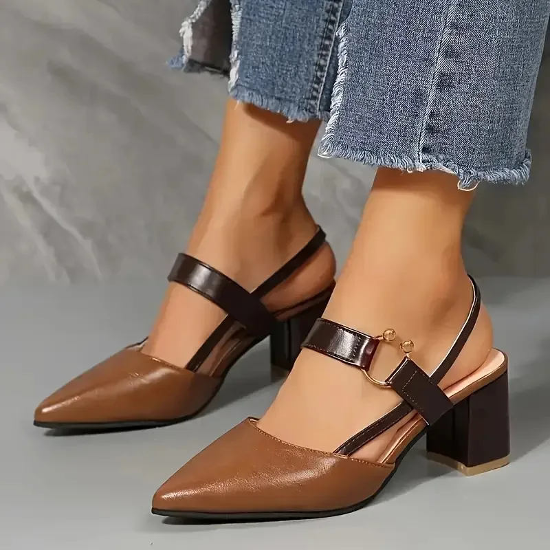 Sandals Women's Spring/Summer 2026 New Single Shoes Women's Pointed Coarse Heels Women's Shoes Middle Heels High Heels