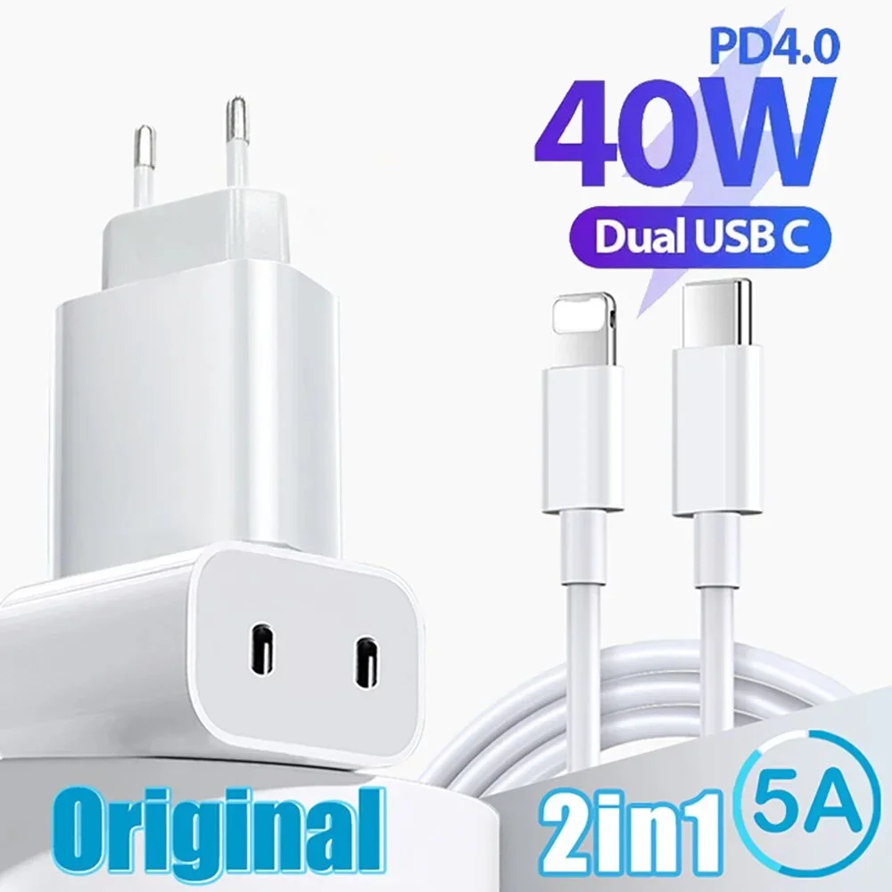 40W PD Charger Dual USB C Quick Charger QC4.0 QC3.0 PD 4.0 USB Type C Fast Charger for iPhone 15 14 13 Xiaomi Phone Wall Adapter