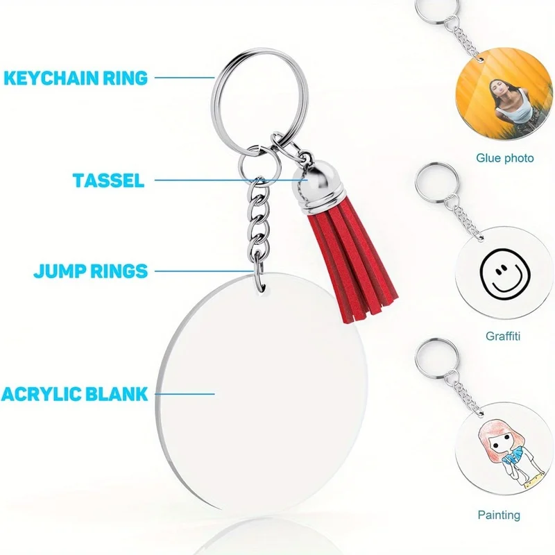 120pack Acrylic Keychains Personalized Hanging Accessories, Tassel Decor Keychains, Decorative Ornaments Personalized Custom view 3