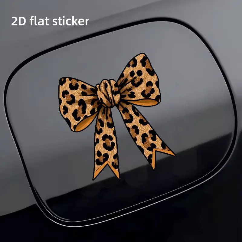 Leopard Bow Gold Trim Tail Detail Fuel Cap Sticker,Animal Fur Pattern Car Decal Accessory