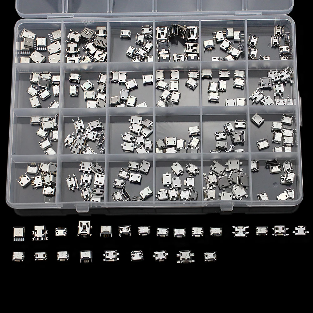 240Pcs/Box Micro USB Connector 24 Models Jack Socket Connectors Jack Set Connectors for MP3 Huawei Samsung SMD DIP Socket Kit