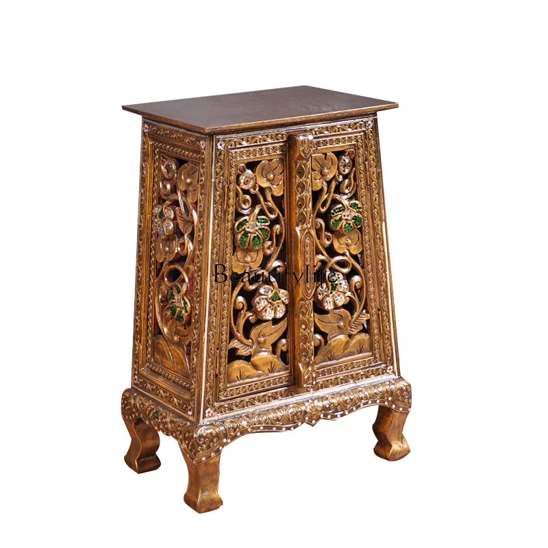 

pg45South East Asia Thai style furniture decorative cabinet, hand-carved and old gold-painted decorative cabinet