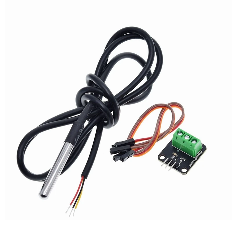 Kit de módulo de Sensor de temperatura A003 DS18B20, adaptador de Terminal de sonda de Cable de Sensor Digital resistente al agua de 100CM para Arduino