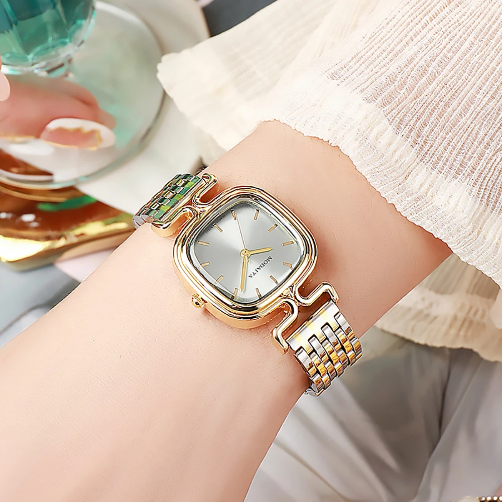 Fashion 2025 Women's Simple Small Square Quartz Watch Luxury Ladies Stainless Steel with Gold Strap Business Clock Wristwatch