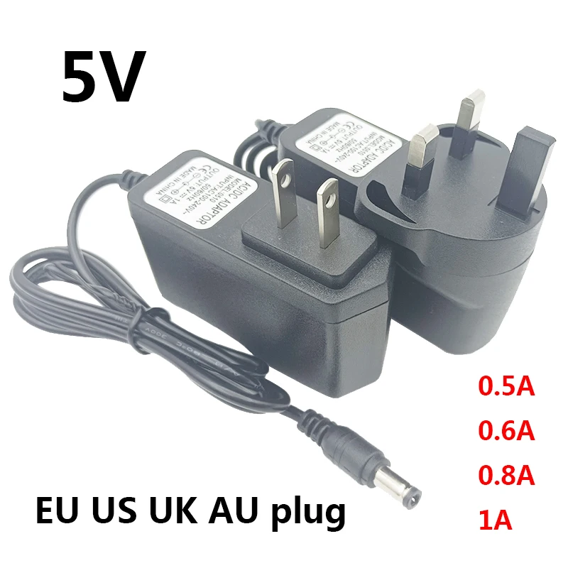 DC 5V 0.5A 0.6A Adapter 1A DC 5V Power Supply AU UK 5 Volt Adapter Converter Transformer 0.8A 500mA 600mA 800mA 1A 5.5*2.5
